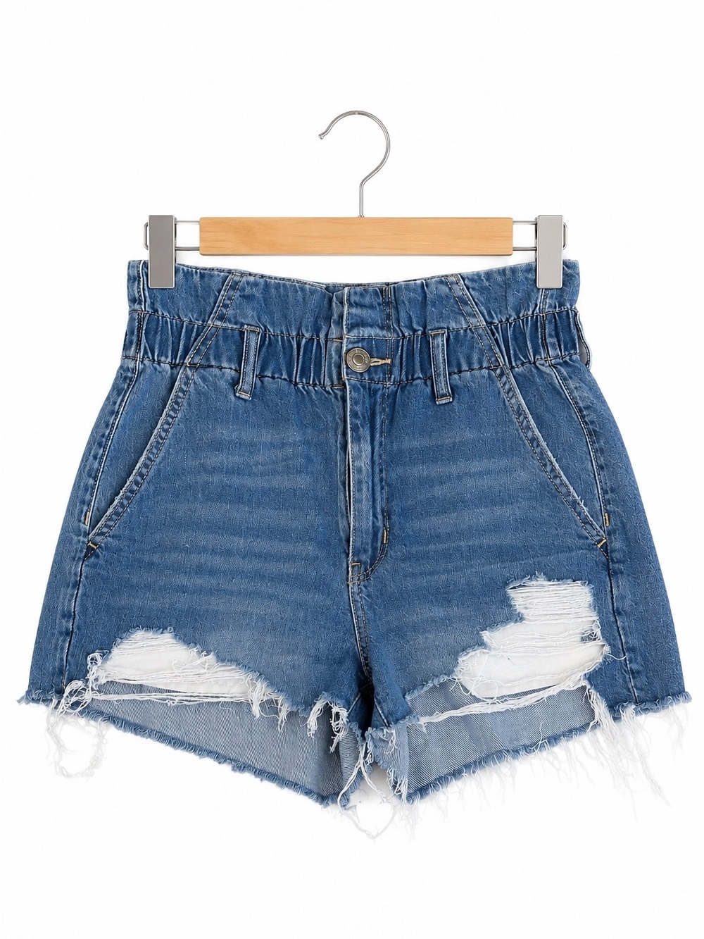 American Eagle Mom Shorts Womens 2 High Rise Stretch Distressed Denim